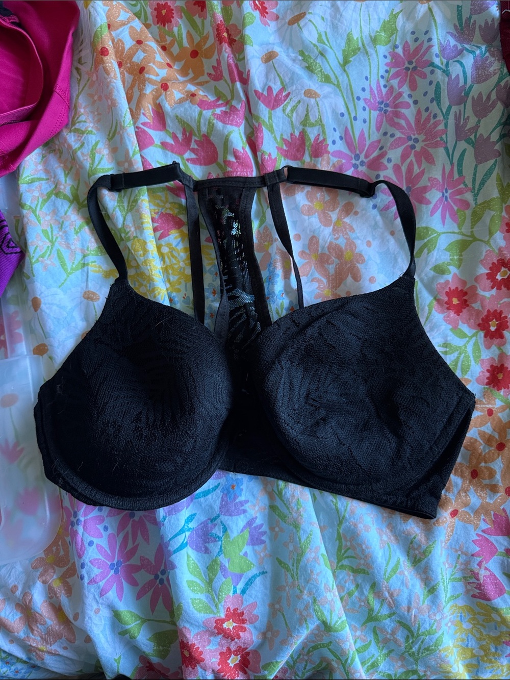 PINK Victoria's Secret Black Lace Front-Closure Racerback Bra